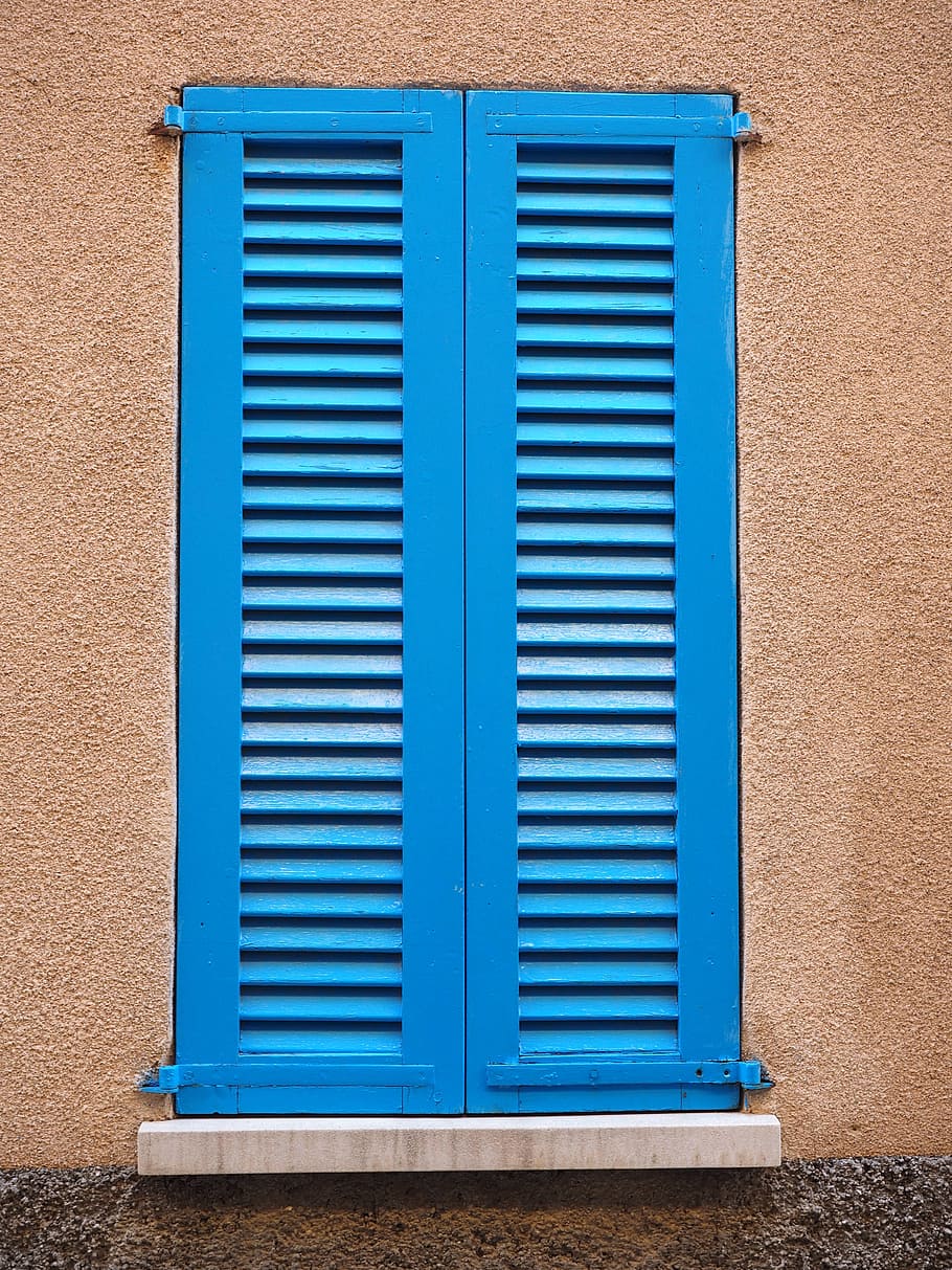 shutter, blue, home, building, window, closed, architecture HD wallpaper