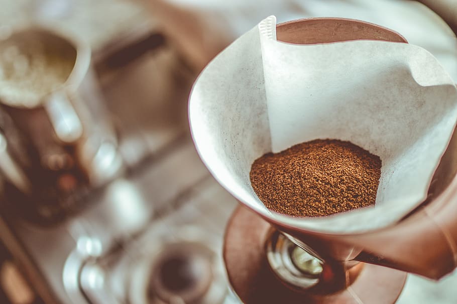 coffee, grinds, filter, human hand, human body part, holding HD wallpaper