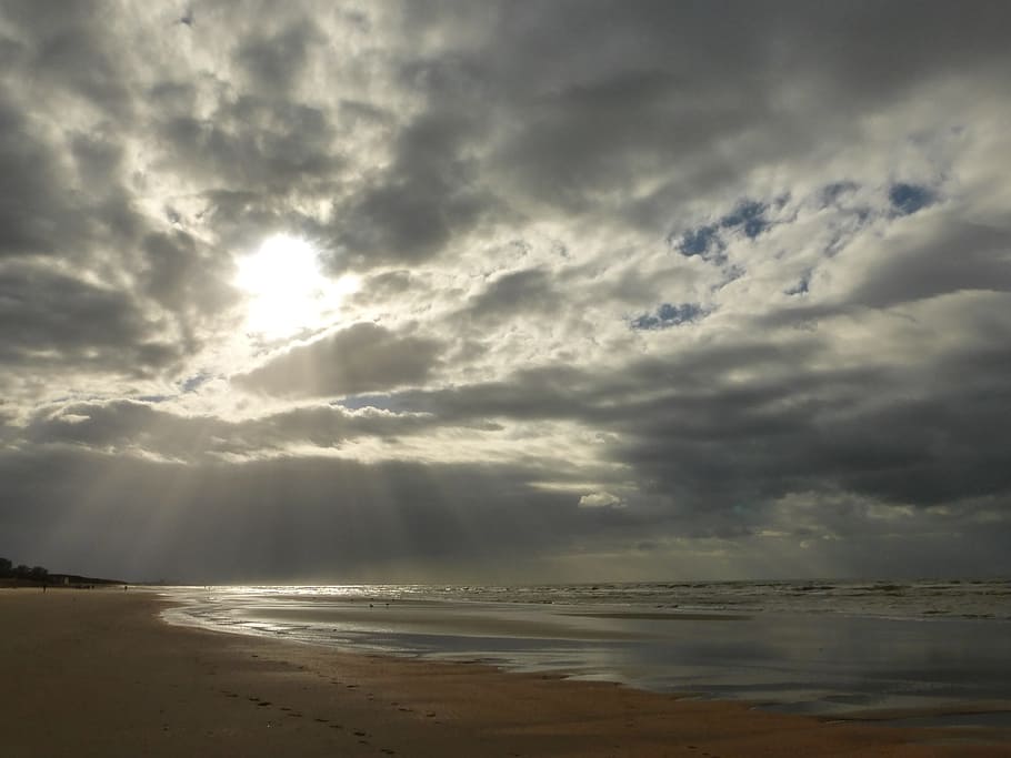 Sun, Clouds, Beach, Sea, Belgium, Coast, belgium coast, air HD wallpaper
