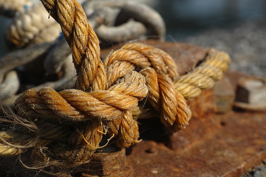brown rope tied on steel frame, node, solid, maritime, anchor HD wallpaper