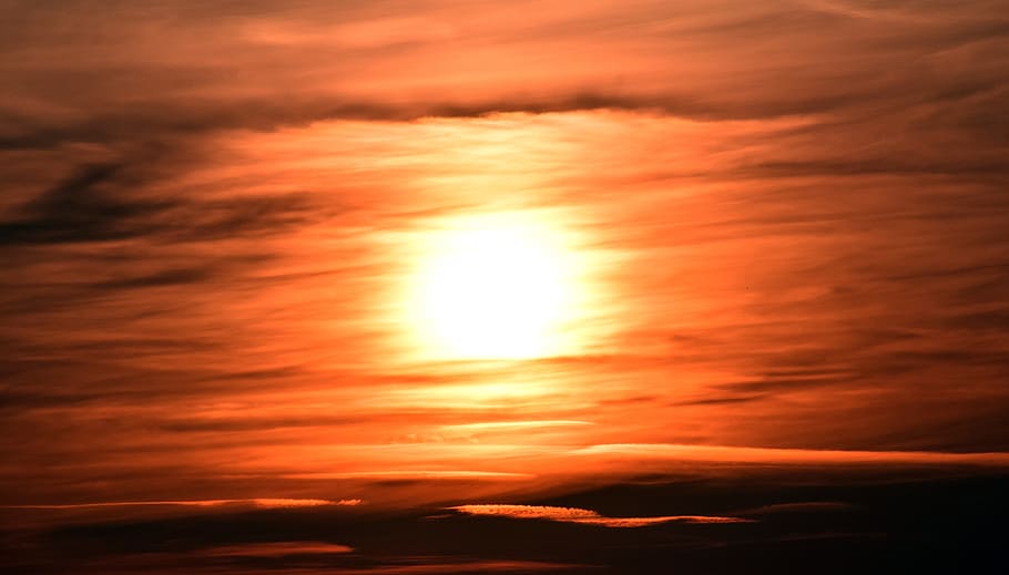 sunset, abendstimmung, sea, setting sun, sky, romantic, golden HD wallpaper