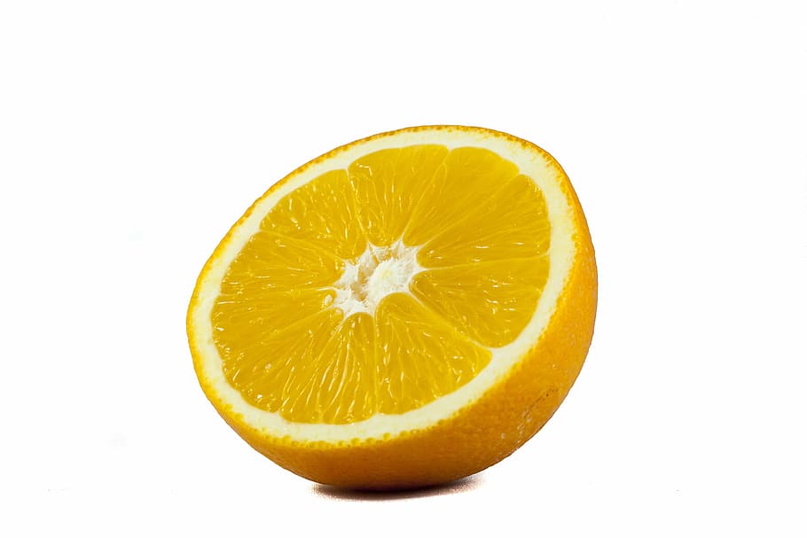sliced lemon, fruit, white background, macro, orange, cut, citrus fruit HD wallpaper