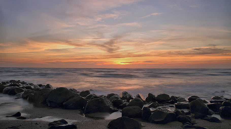 beach, dawn, daylight, dusk, evening, horizon, landscape, ocean HD wallpaper