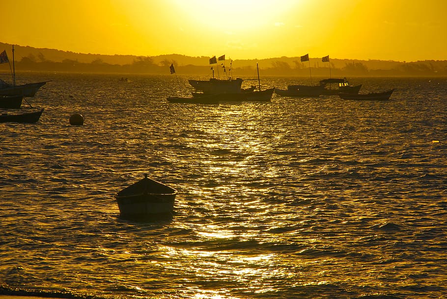 búzios, sunset, boat, nautical vessel, water, transportation HD wallpaper