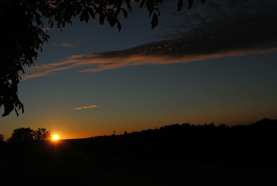 sunset, outline, landscape, sky, black, silhouette, beauty in nature HD wallpaper