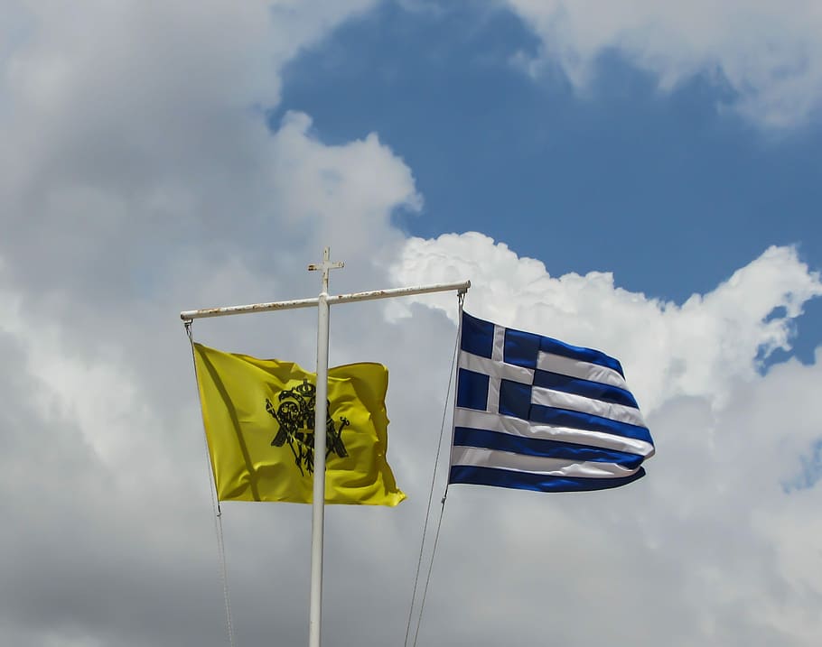 Flags, Waving, Byzantium, Greece, Nation, symbol, country, patriotism HD wallpaper