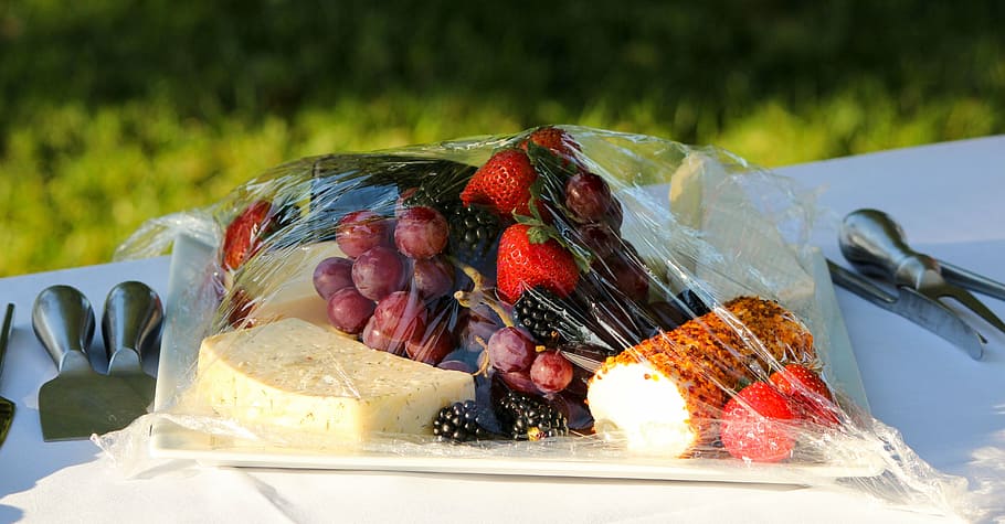 fruit, cheese, cellophane, grapes, strawberries, blackberries HD wallpaper