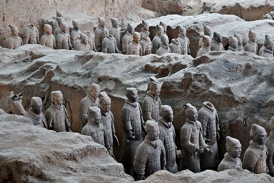 terracotta army, china, xi'an, soldier, statue, buried, solid, HD wallpaper