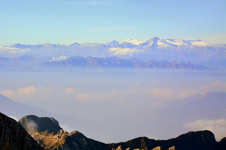mountains, clouds, sky, landscape, tops, italy, carega, nature HD wallpaper