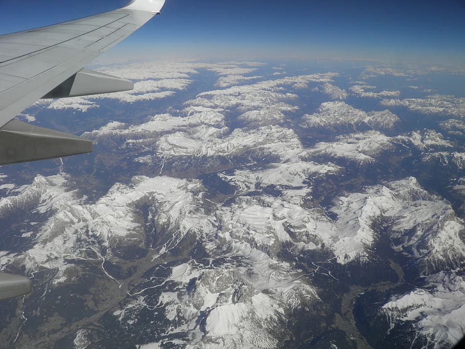 alps, aerial view, plane, air vehicle, airplane, mode of transportation HD wallpaper