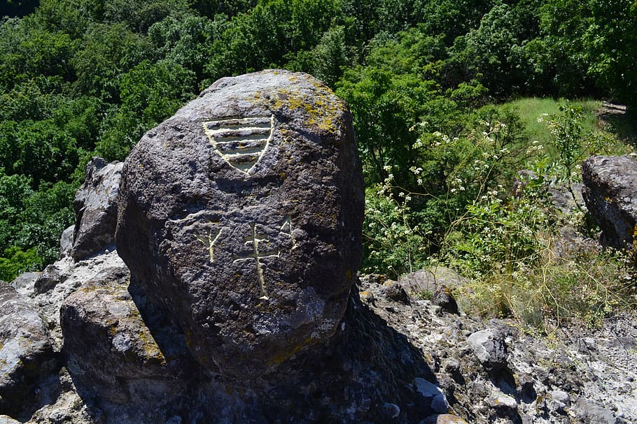 pilis, hungary, sign, plant, tree, solid, rock, day, nature HD wallpaper