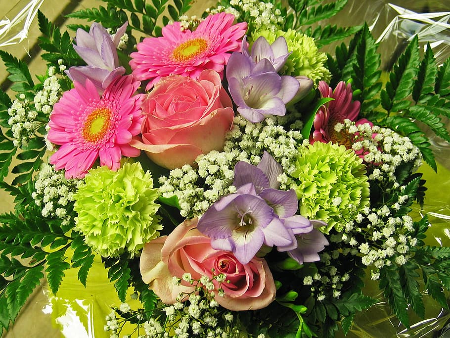 bouquet, flowers, bouquet of flowers, roses, pink, vase, bouquets, HD wallpaper