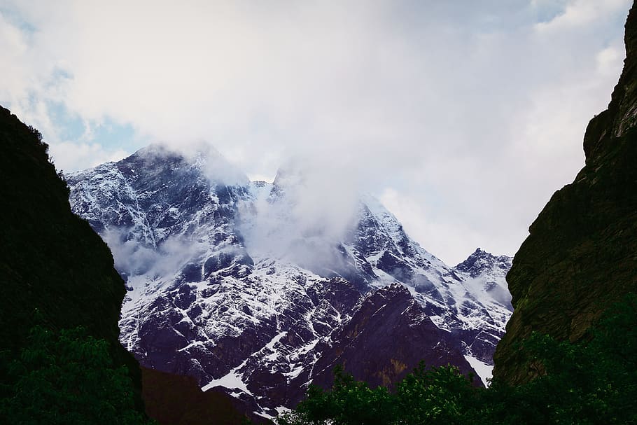 Snow Covered Mountain Under Cloudy Sky, altitude, clouds, cold HD wallpaper