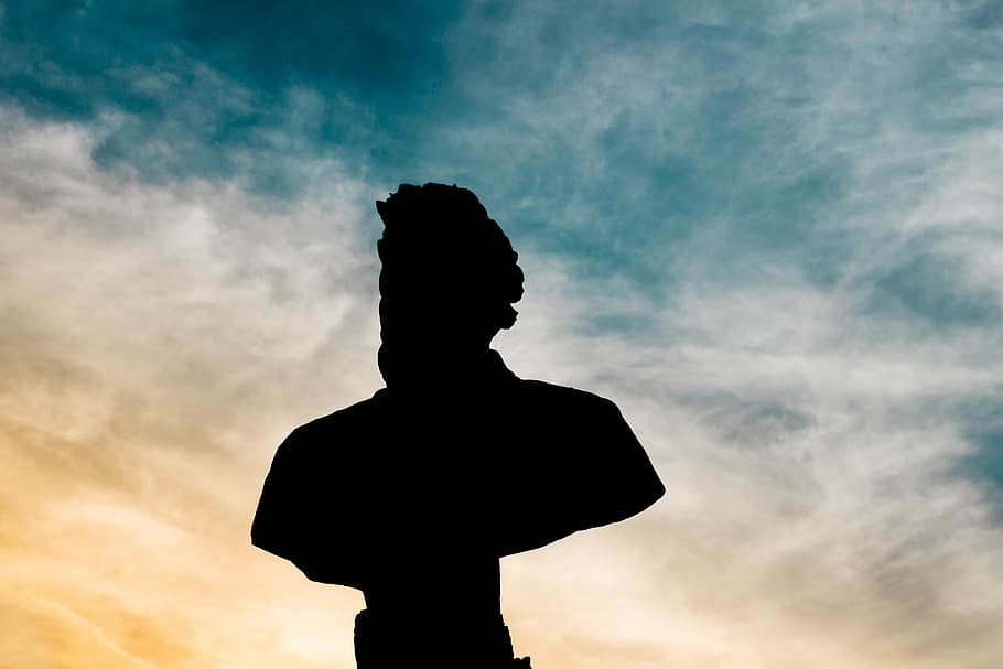 human statue under blue sky, silhouette, cloud - sky, sculpture HD wallpaper