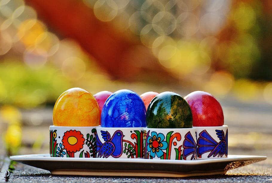 bokeh photography of tray of Easter eggs, colorful, happy easter HD wallpaper