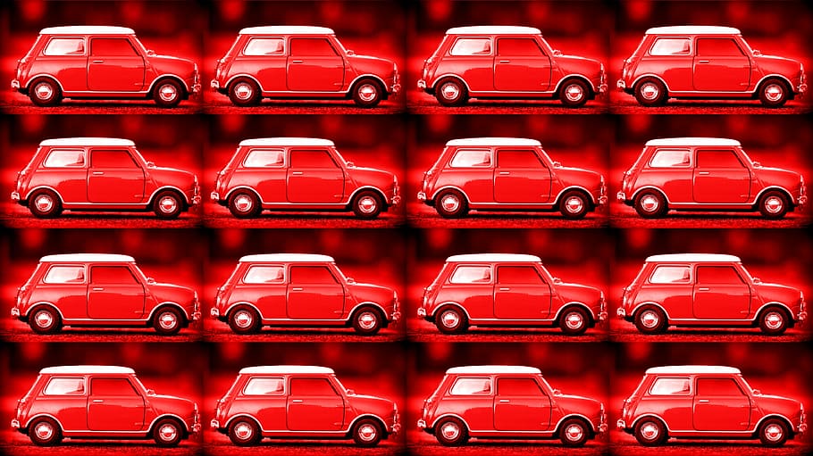 mini, car, motor, vehicle, old cars, automobile, classic, red HD wallpaper