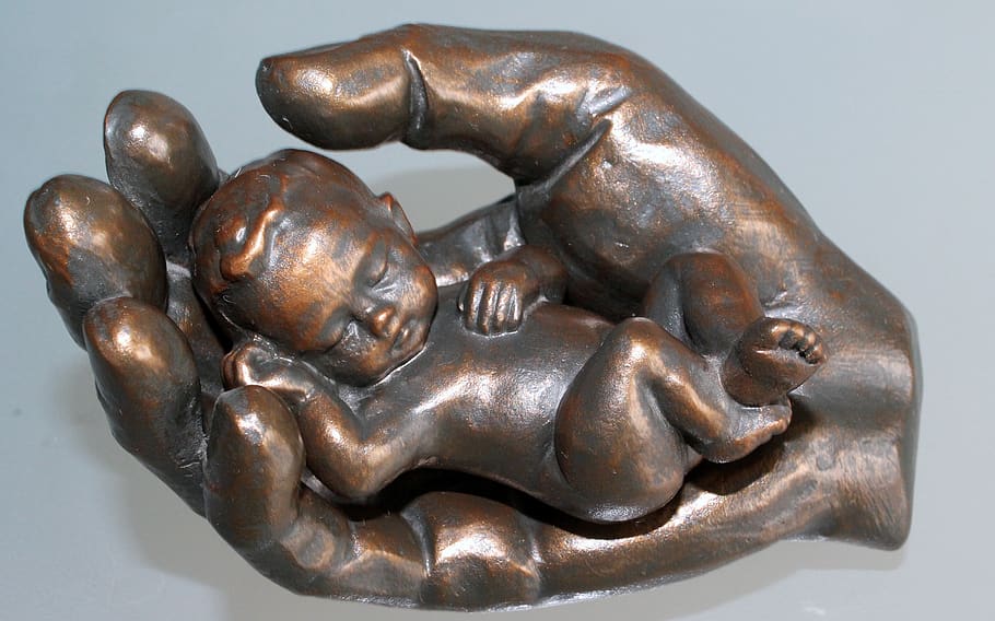 hand, child, bronze statue, security, baby, keep, protection HD wallpaper