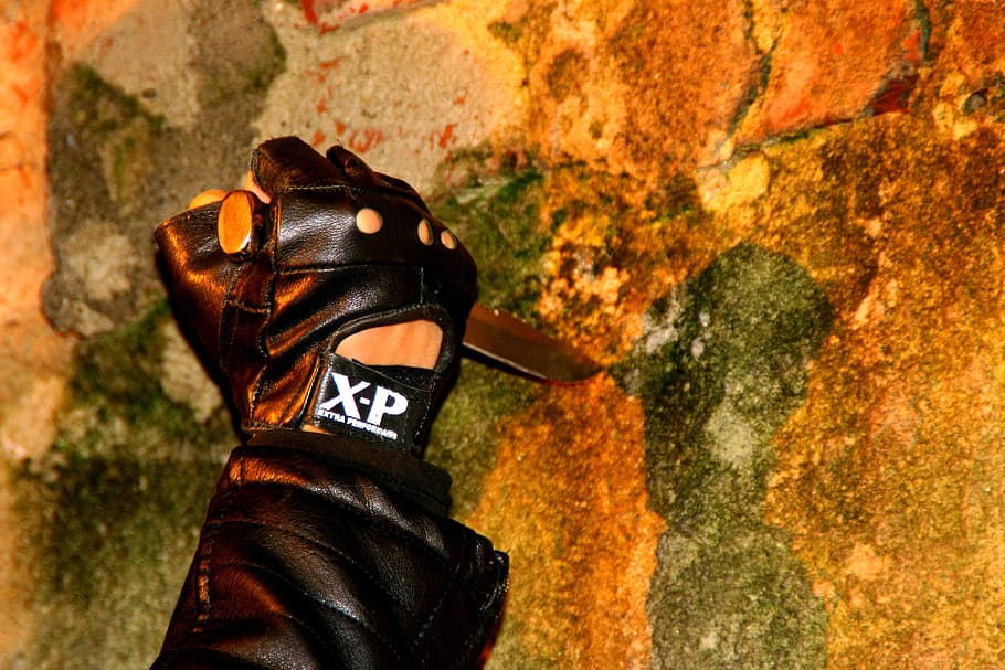 knife, glove, sharpening, black, skin, one person, day, human body part HD wallpaper