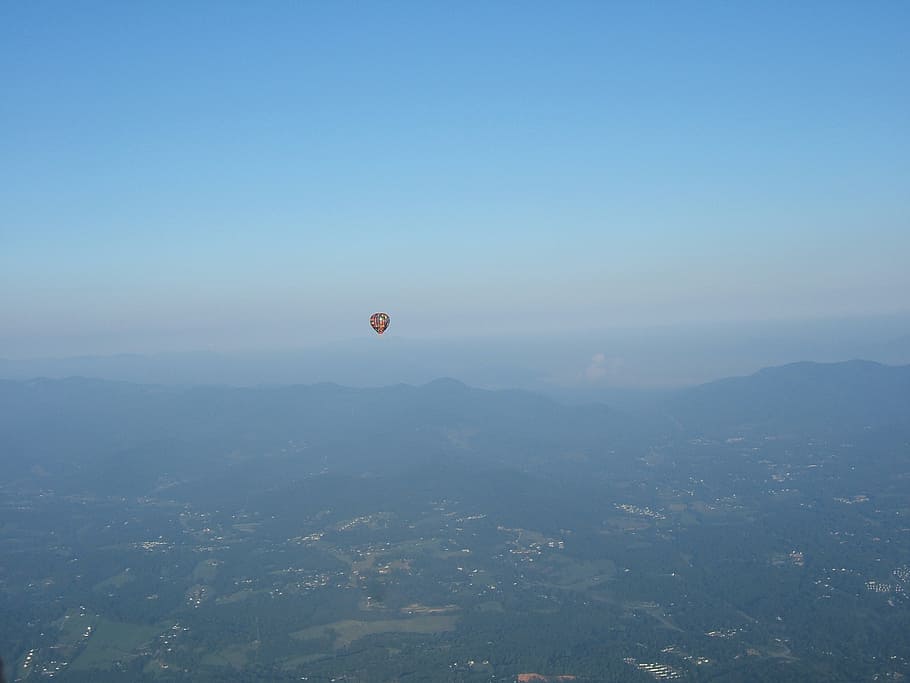 balloon, sky, flying, landscape, view, air vehicle, mid-air HD wallpaper