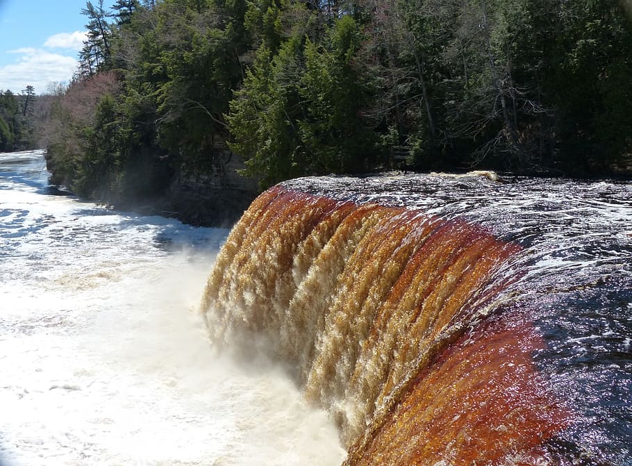 water fall, nature, park, michigan, upper peninsula, vacation HD wallpaper