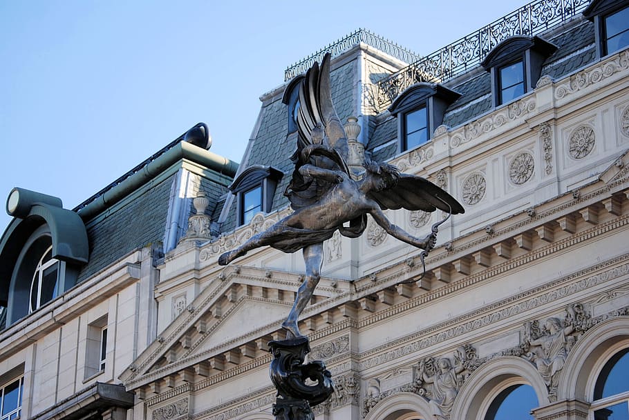 eros, statue, piccadilly circus, anteros, monument, architecture, HD wallpaper