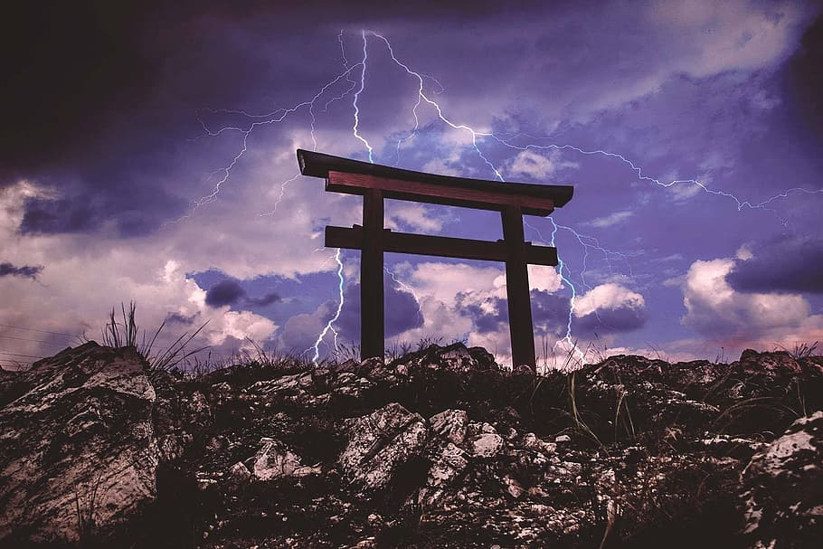 tori, gate, lightning, cloud - sky, storm, nature, power in nature HD wallpaper