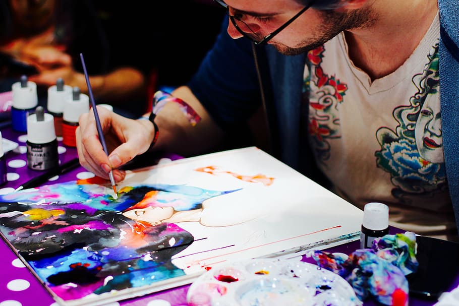 man painting woman, comiccon, dortmund, fair, artist, event HD wallpaper