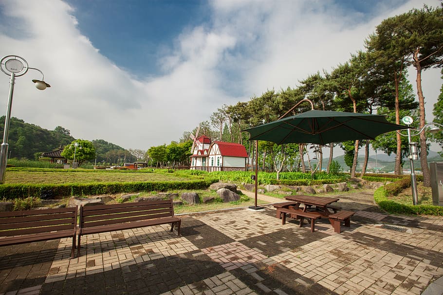 park, sky, grass, wood, garden, outdoor, architecture, outdoors HD wallpaper