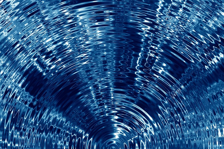 blue water, ripples, waves, water surface, liquid, radiating HD wallpaper