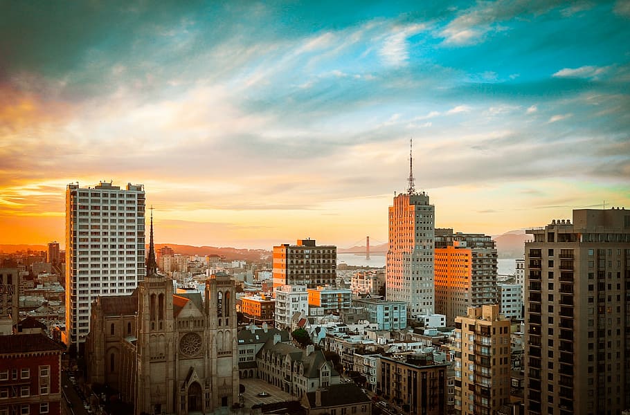 buildings of city during golden hour, architecture, infrastructure HD wallpaper