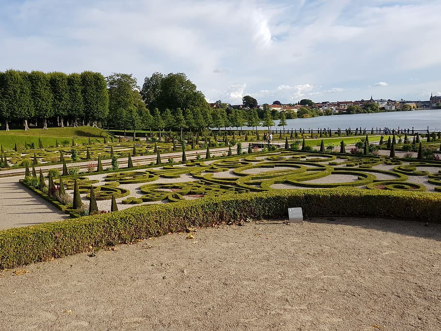 frederiksborg, green, nature, plant, sky, cloud - sky, tree HD wallpaper