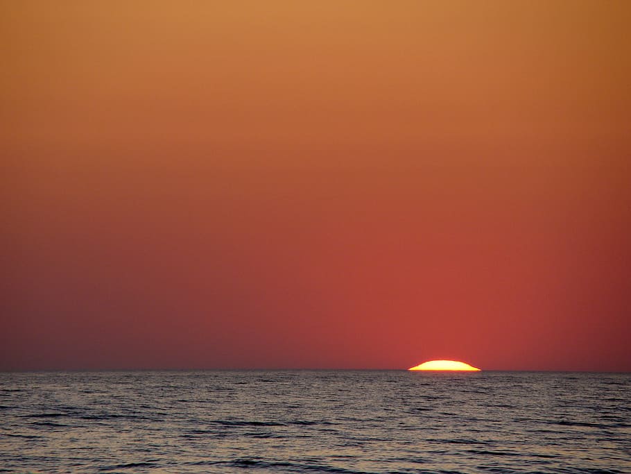 sunset, orange, red, sea, west, beauty, view, twilight, the sun HD wallpaper