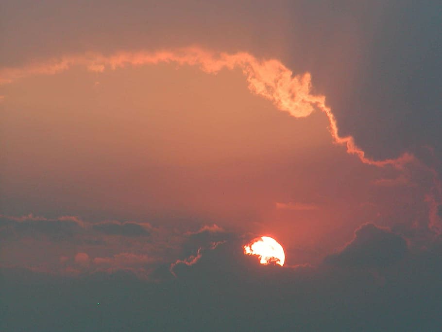 evening, sun, mood, sunset, cloud, evening sky, romantic, violet HD wallpaper
