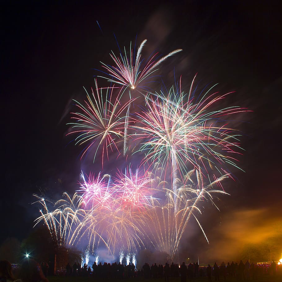 fireworks during night time, display, sky, nature, clouds, firecrackers HD wallpaper