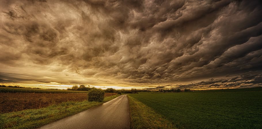 road in between green and brown fields, highway during daytime HD wallpaper