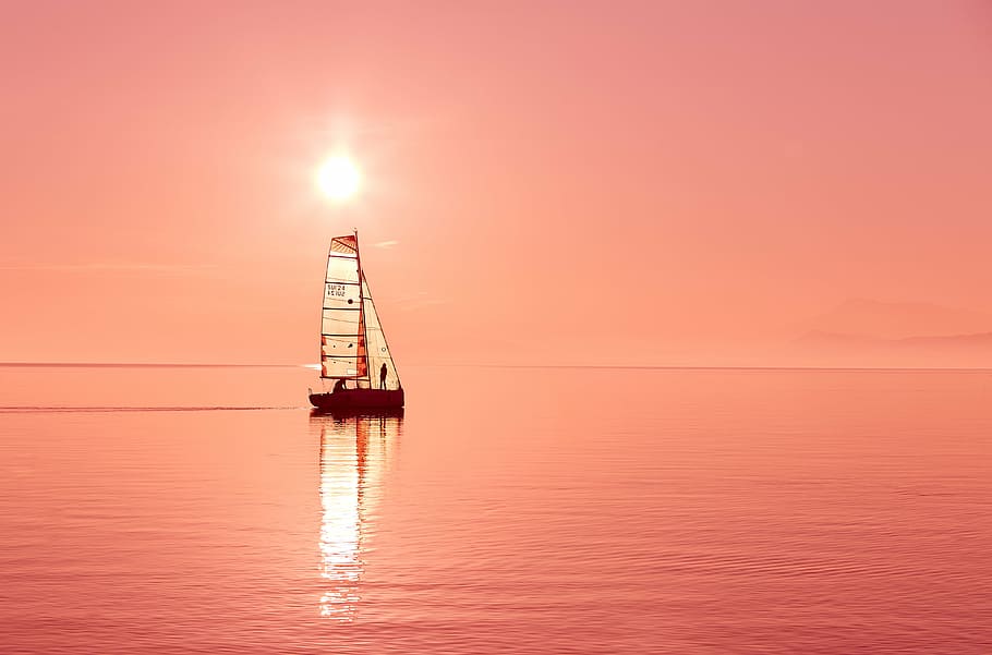 photo of sail boat during golden hour, body, water, sunset HD wallpaper
