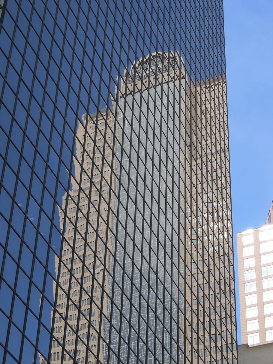 glass facade, windows, reflection, pattern, geometric, buildings HD wallpaper