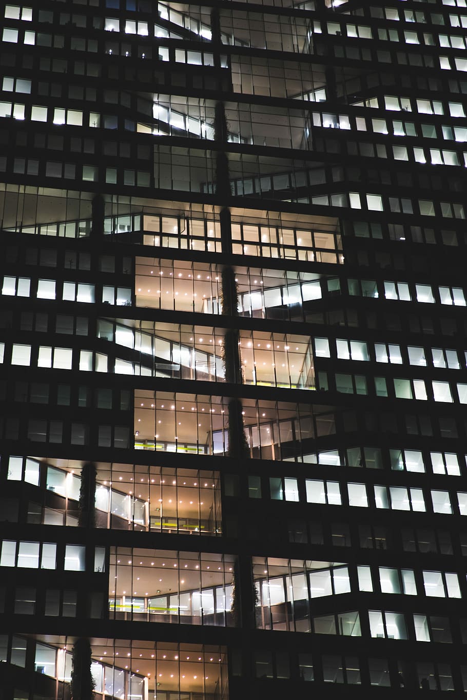 clear glass window building during night time, worm's-eye-view of black concrete building HD wallpaper