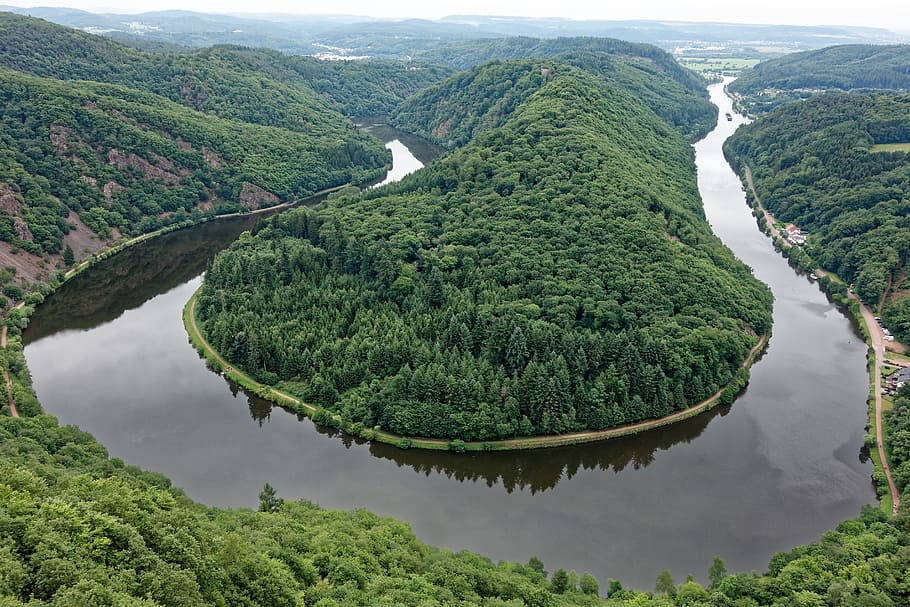 aerial photography of trees and river photo at daytime, saar loop, HD wallpaper