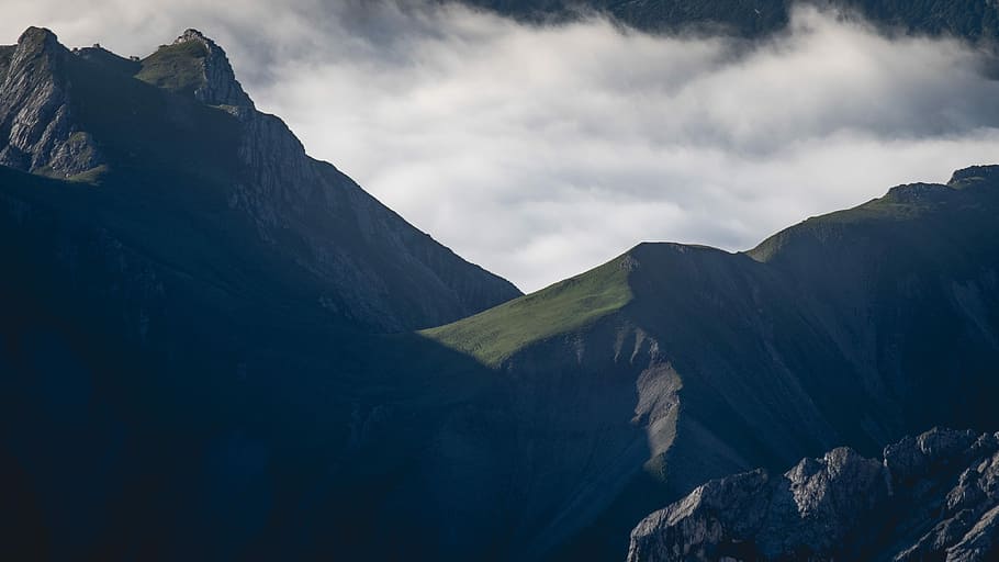 green and black mountain, landscape photo of mountains, cloud HD wallpaper