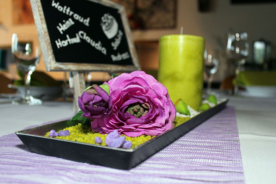 Table, Decoration, Flower, Shell, Candle, table decoration HD wallpaper
