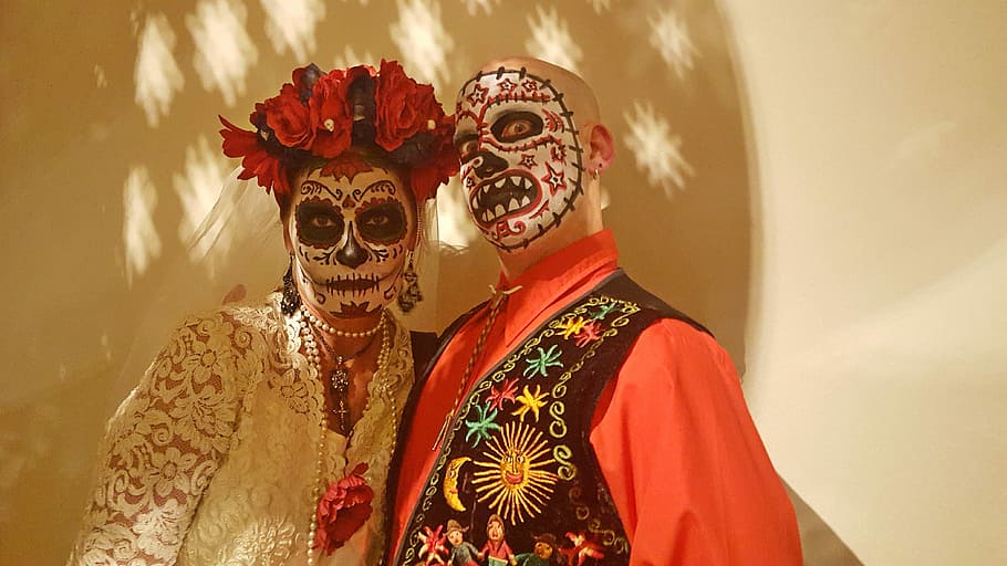 Dia de los Muertos, day of the dead couple costumes, man, woman, HD wallpaper