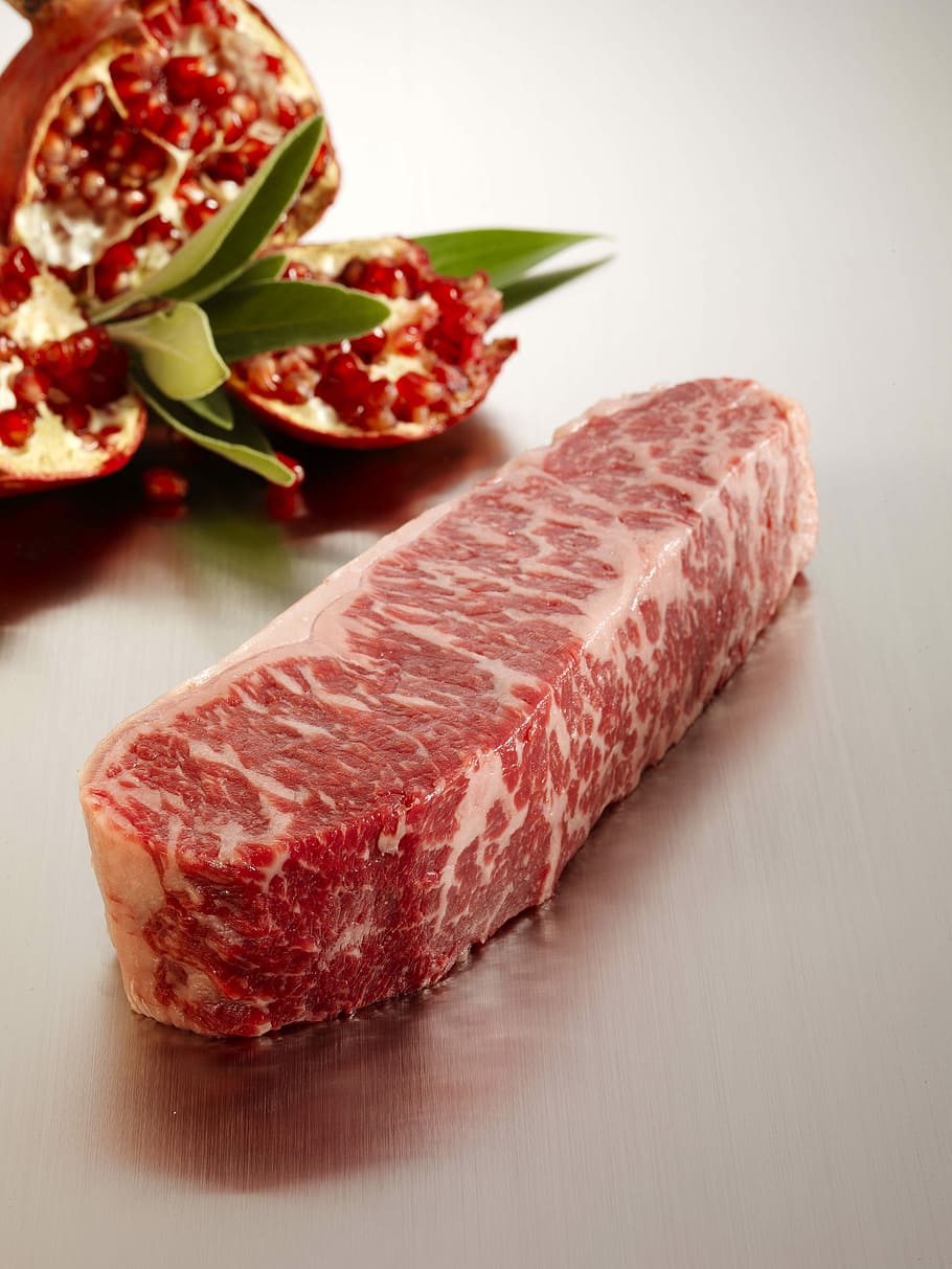 Kobe beef steak, close up, meat, raw, food, red, slice, food And Drink