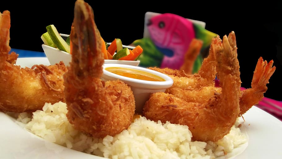 Shrimp, Rice, Breaded, Seafood, delicious, appetizer, crustacean HD wallpaper