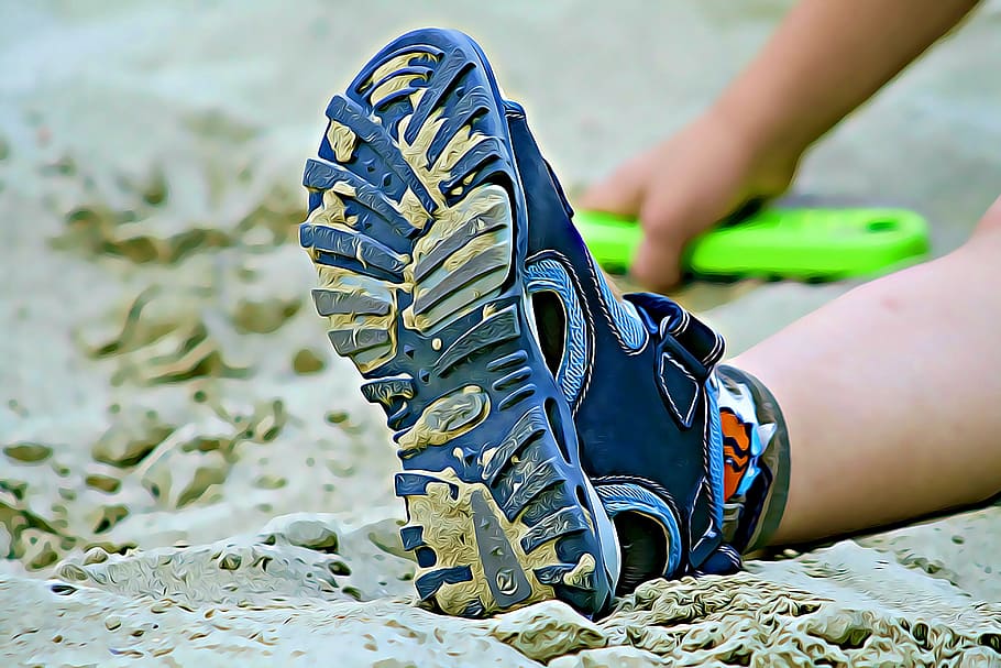Digital, Graphics, Shoe, Sandals, Child, sandbox, plays, outdoors HD wallpaper
