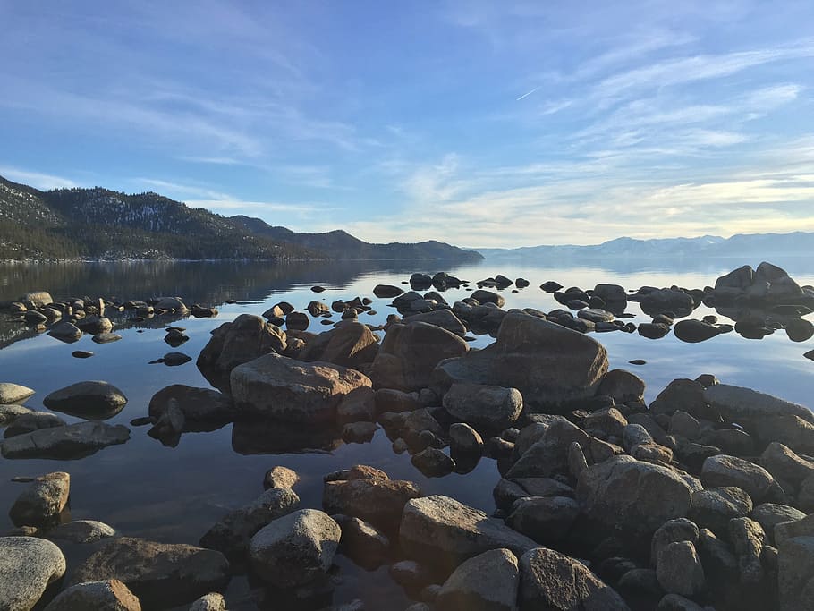 lake, nature, river, rocks, stones, tahoe, water, solid, rock - object HD wallpaper
