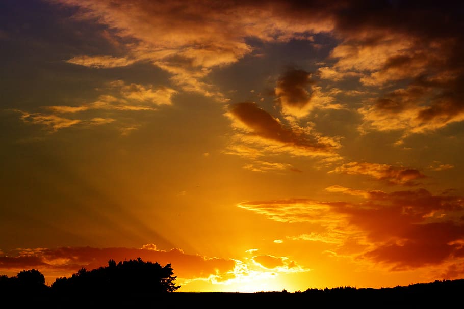 sunset, sky, clouds, abendstimmung, evening sky, mood, light HD wallpaper