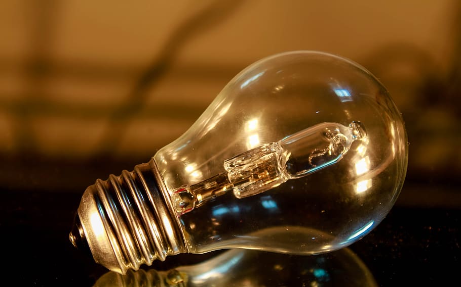 light, bulb, blur, dark, night, table, reflection, close-up HD wallpaper