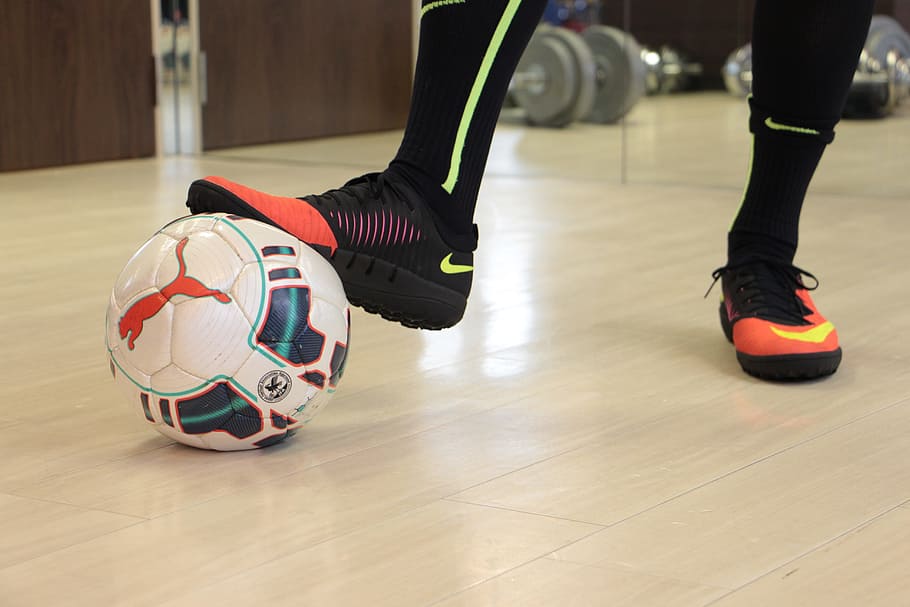 person stepping on a football, Futsal, Ball, Sports, Feet, ice rink