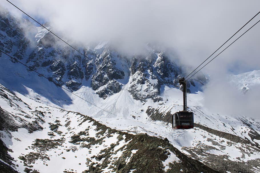 the cable car, mountain, snow mountain, travel, scenery, landscape, HD wallpaper